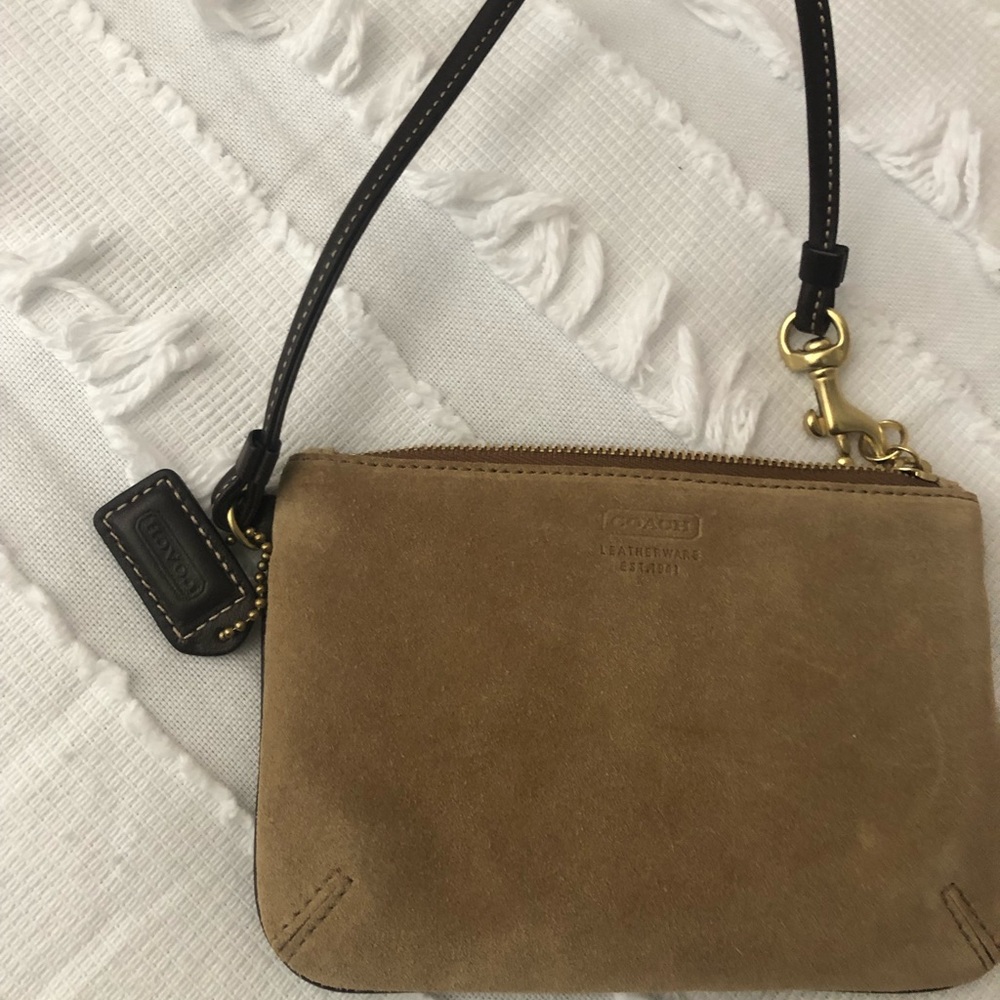 Coach tan/ brown suede wristlet